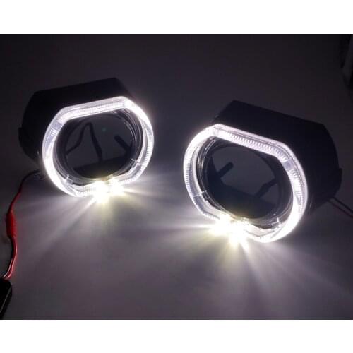 Square White LED Daytime Running Lights Angel Eye Integrated Bezel Shrouds Masks Hood Lamps For 2.5'' WST H1 Projector Lens