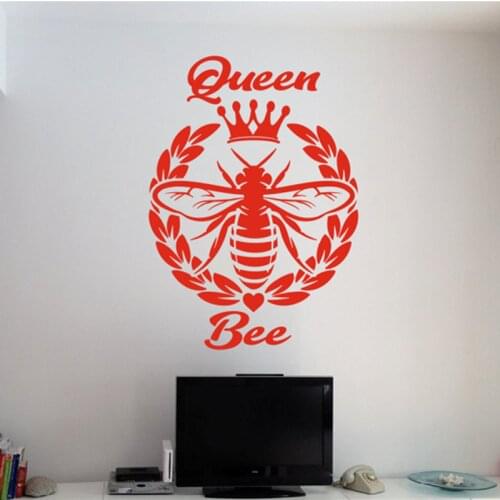Queen Bee and Crown Portrait Wall Sticker Bee Spirit Girl Room Door Window Home Bedroom Decoration Vinyl Decal Gift D16