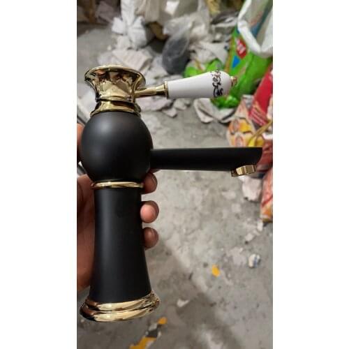 Basin Faucet Solid Brass Black Painted Waterfall Bathroom Sink Mixer Spout Tap Torneira Banheiro TU-001