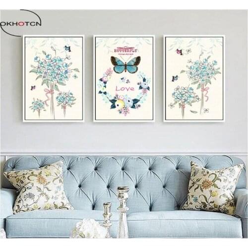 Modern Simple Butterfly Flower Love Poster Unframed Decorative Painting Modular Picture Wall Art Canvas Painting