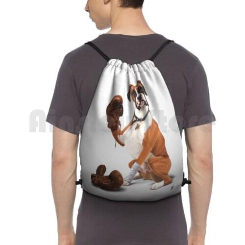 The Boxer ( Wordless ) Backpack Drawstring Bags Gym Bag Waterproof Boxer Dog Pet Animal Mammal Glove Sport Boxing Leather