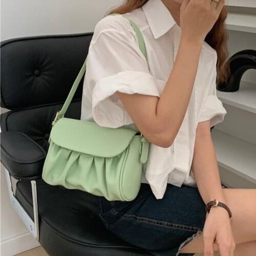 Vintage Pleated Shoulder Crossbody Bags for Women PU Leather Ladies Underarm White Bag Female Designer Handbags Small Flap Purse