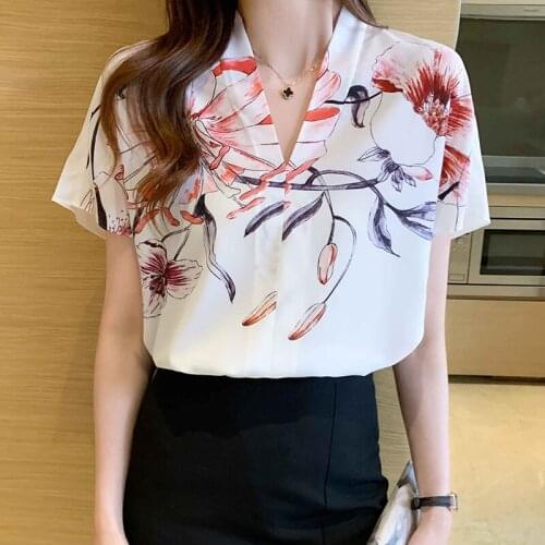 2021 Summer Short Sleeve Shirt Womens Tops Office Plus Size Print Women Blouse Floral Clothing Blusas Mujer