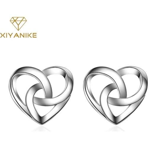 XIYANIKE 925 Sterling Silver Korean Style Simple Hollow Heart-shaped Stud Earrings For Women Prevent Allergy Jewelry Accessories