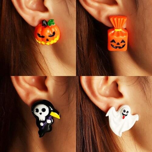 Cute Pumpkin Stud Earrings for Women Halloween Ghost Studs Horror Demon Earrings Gift for Friends Family Halloween Jewelry 2021