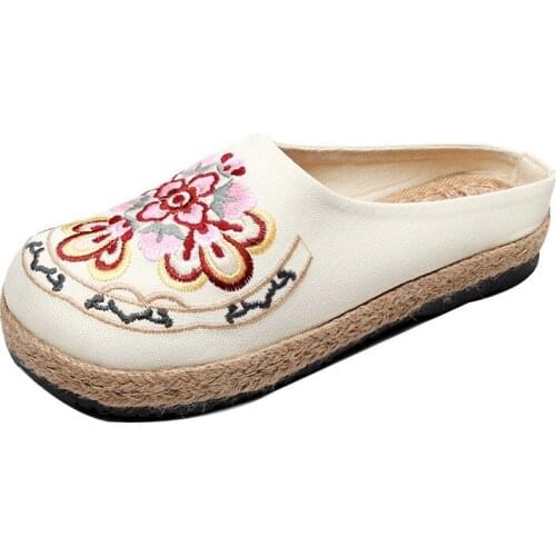 YourSeason 2020 Women Hemps Embroider Slippers Summer Flat With Slides Handmade Ladies National Style Retro Linen Shoes