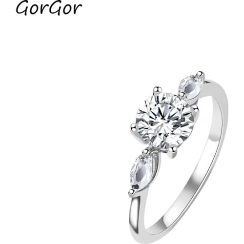 GorGor Rings Women 925 Sterling Pattern Geometric Shape Prong Setting Temperament Exquisite Engagement Fashion Jewelry 922