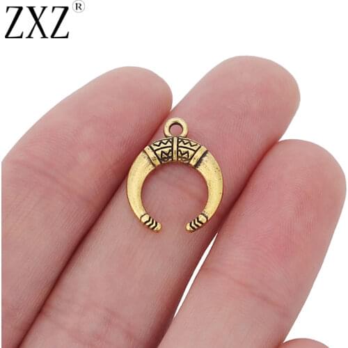 ZXZ 20pcs Antique Gold Tone Crescent Moon Double Horn Charms Pendants Beads for Jewelry Making Findings 19x15mm