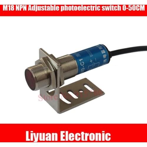 1pcs M18 NPN Adjustable photoelectric switch / laser diffuse photoelectric sensor / detection distance 50cm