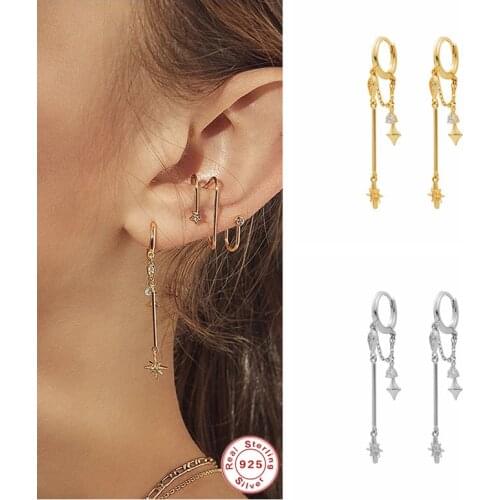 100% 925 Sterling Silver Tassel Earrings INS Moon Star Dangle Drop Earring For Birthday Wedding Party Gift Pendientes orecchini