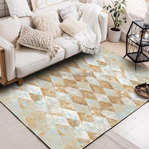 200*300cm Old White Retro Diamond Geometry Light Brown Bedroom Living Room Door Mat Non-slip Bedside Carpet Floor Mat