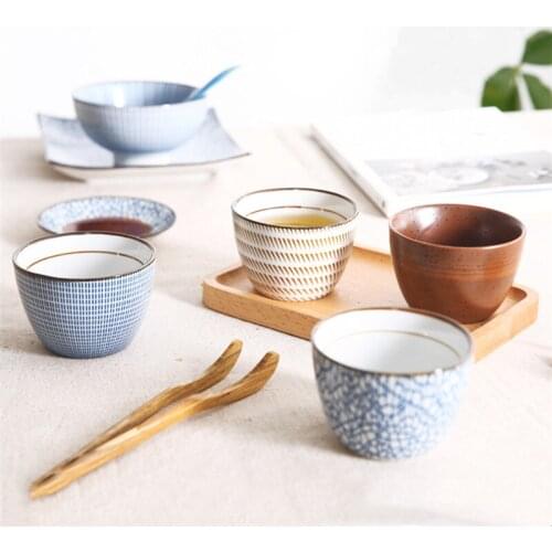 4Pcs/Set Japanese Style Ceramic Tea Cups Porcelain Office Kung Fu Water Mug Creative Stripe Design Teacups Home Drinkware Gifts