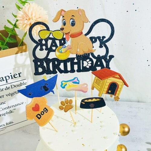 7pcs/lot Pet Dog Paper Birthday Cake Toppers It`s My Barkday Bone Paw Print Diy Cake Toppers for Birthday Party Cake Decorations