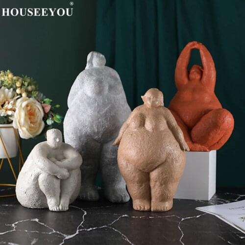 Abstract Fat Lady Figurines Vintage Woman Statue Decor Tabletop Resin Crafts Gifts Home Decoration Ornaments Creative Figures