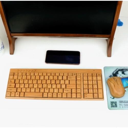 F19E Bamboo Keyboard Mouse Wireless Combo Set For Laptop PC Office USB Plug and Play ,Natural Mice Keyboard Novelty Christmas