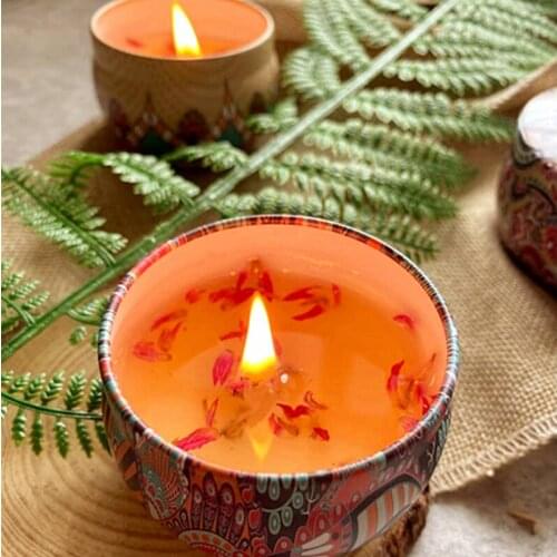120g Large Tinplate Tin Can Candle Soy Wax Scented Dried Flower Candles Bedroom Scented Sleep Soothing Birthday Party Decoration