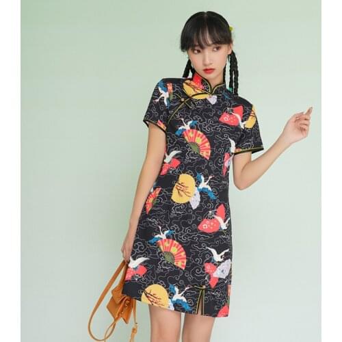 Little Guochao Cheongsam Young Improved Girls Summer Dress New Black Short Daily Dress