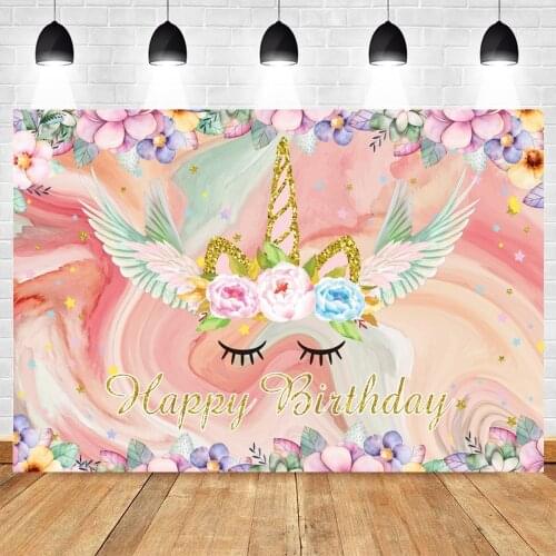Yeele Flower Unicorn Girl Birthday Party Backdrop Wing Pink Background Baby Photographic Photography Photo Studio Photophone
