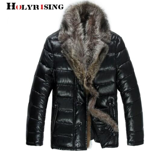 Holyrising Men big Real Raccoon Fur collar Down coat Warm mens down jacket doudoune homme S-4XL Thicken Coat 19054-5