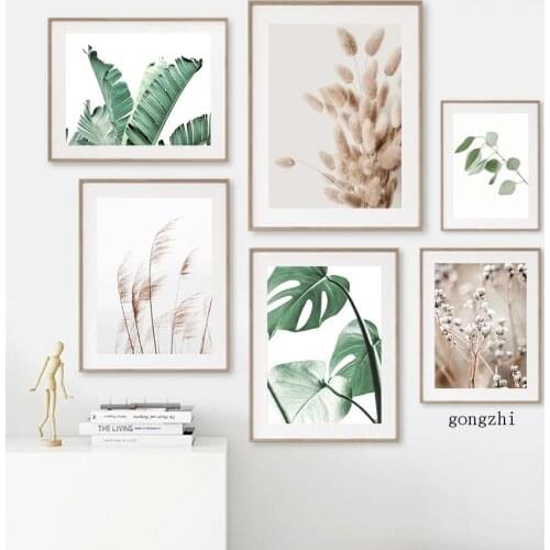 Wild Grass Reeds Drift Sand Banana Leaf Monstera Poster Canvas Painting and Prints Modern Wall Art Picture for Living Room Decor