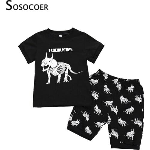SOSOCOER Dinosaur Kids Baby Clothes Sets Summer Letter Triceratops Short-sleeve T-shirts+Shorts Toddler Boy Clothing Outfits
