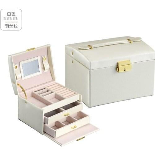Leather Jewelry Box Three Layers Double Drawer Jewelry Box Princess Jewelry Receiving Box