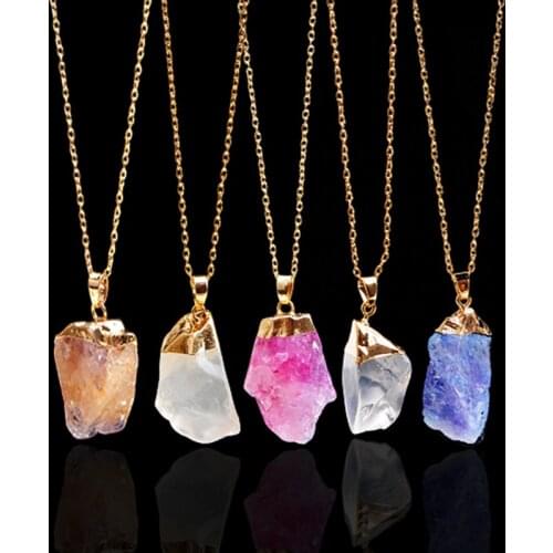 Hot Sale Rough Natural Stone Necklaces Irregular Shape Crystal Druzy Blue Pendant Quartz Necklace for Women