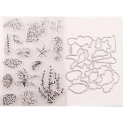 Seahorse Conch Seabed Metal Cutting Dies and Clear Stamps Transparent Silicone Seal for DIY Scrapbooking Photo Album Decorative