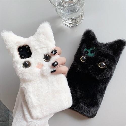 Cute Plush Cat Winter Phone Case For Huawei P Smart 2019 2020 2021 P10 P20 P30 Pro P40 Lite E Mate 10 9 20 Honor 9A 9S Cover