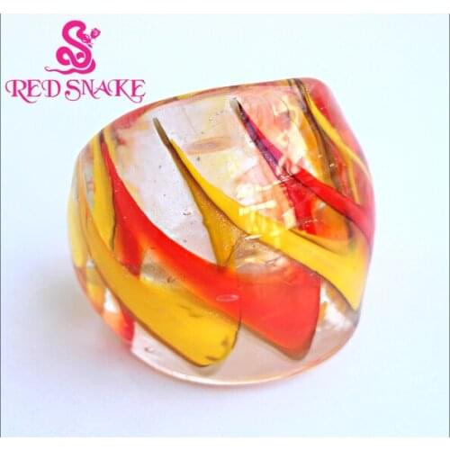 RED SNAKE Fashion Ring Handmade Red and Yellow Ribbon Translucent Murano Glass Ring