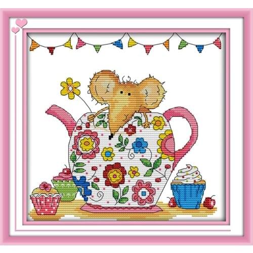Flower mouse cross stitch kit aida 14ct 11ct count print canvas hand sew cross-stitching embroidery DIY handmade needlework