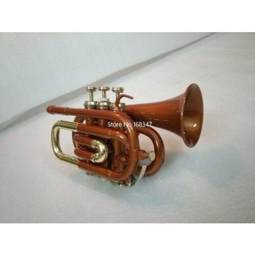 New Brand Mini Pocket Trumpet Bb Flat Copper Brass Finish Musical instrument With Case Accessories Free Shipping