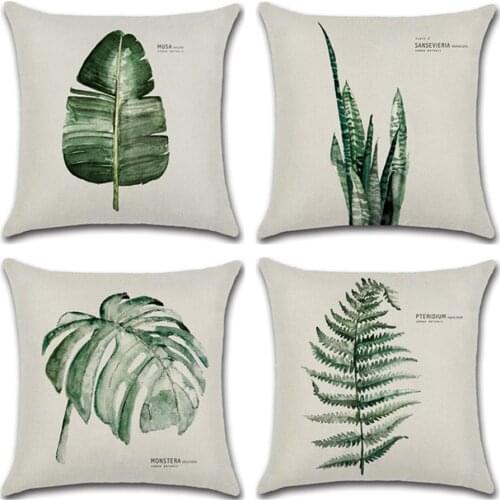 New Green Leaf Print Cushion Set 45*45cm Cushion Cover Linen Throw Pillow Car Home Decoration Decorative Pillowcase