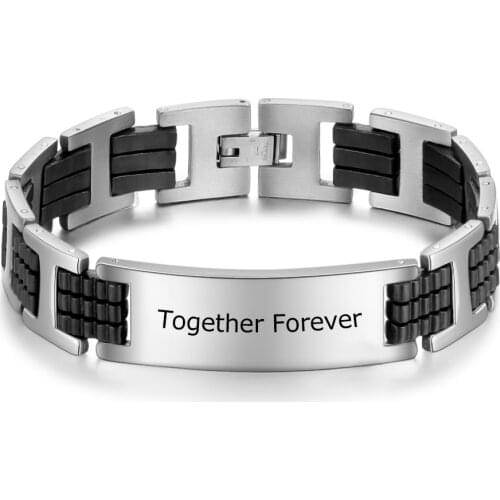 Personalized Bracelets Engraved Stainless Steel Jewelry Customized Names Simple Style Trendy Bangle Anniversary Gift for Men