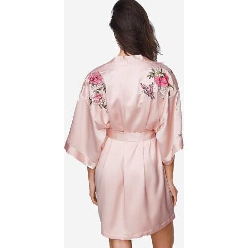 Sexy Women Embroider Flower Robe Solid Soft Nightgown Nightwear Kimono Bathrobe Sleepwear Wedding Bride Bridesmaid Robes D129-03