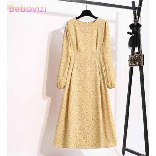 Casual Vintage Fashion Autumn Spring Fall Women Bandage Long Dress Vadiming Woman 2020 Yellow Blue Khaki Long Sleeve Maxi Dress