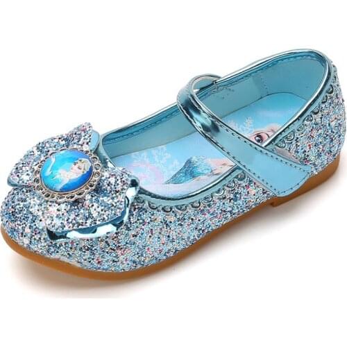 Frozen Princess Kids Leather Sandals for Girls Bow Casual Shoes Glitter Children Girls Elsa Sandals Butterfly Knot Party School