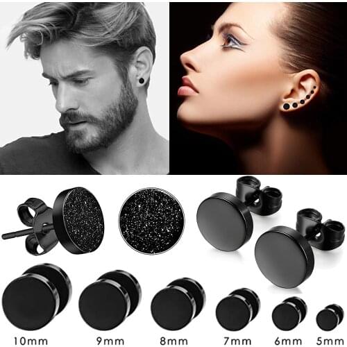 2Pcs Punk Black Unisex Stud Earring Barbell Piercing Earring For Men Women Gothic Street Pop Hip Hop Ear Jewelry Stainless Steel