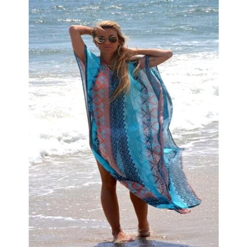 Floral Print Chiffon Beach Cover up Tunics for Beach Long Kaftan Bikini Cover up Robe de Plage Sarong Beach Swimsuit cover up