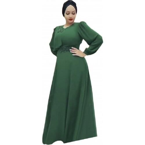 Chiffon African Dresses For Women Fashion Splice With Beading Slim Robe Autumn Vintage Solid Elegant African Party Dress Vestido