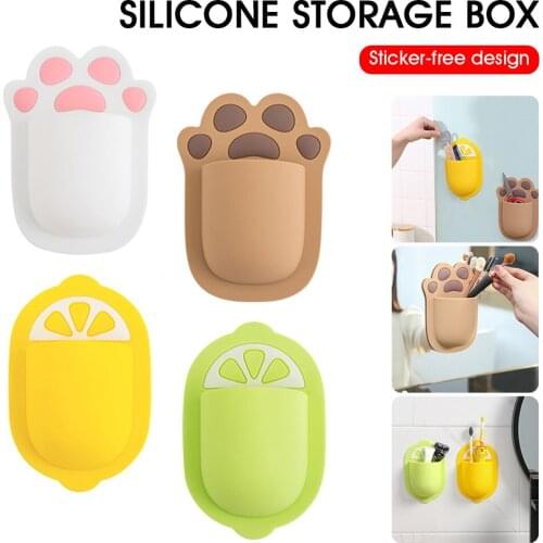 Silicone Wall Mount Holder with Drain Hole Cartoon Punch Free Toothbrush Razor Organizer Storage Rack for Home Bathroom Use