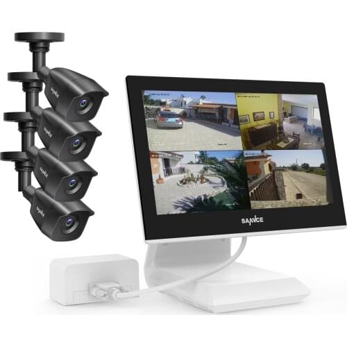 SANNCE 1080P Surveillance System 4CH 5in1 DVR with built-in 10.1" LCD monitor and 2MP HD IP66 Outdoor CCTV Security Cameras