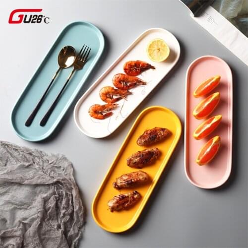 Nordic Concise Ellipse Tray Rectangle Plate Japanese Sushi Snack Disc Food Yellow White Pink Plate Thick Plates Solid Cake Disc