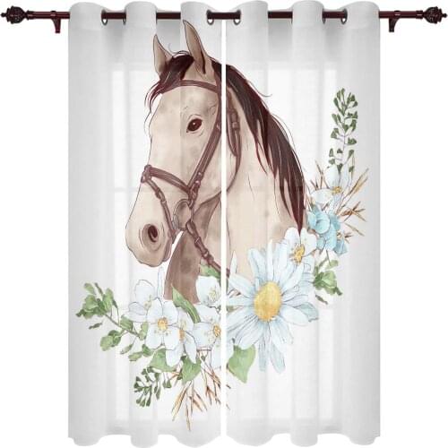 Modern Curtains Animal Flower Horse Small Daisy Baby Room Bedroom Creative Curtains Kitchen Living Room Terrace Valance Curtains