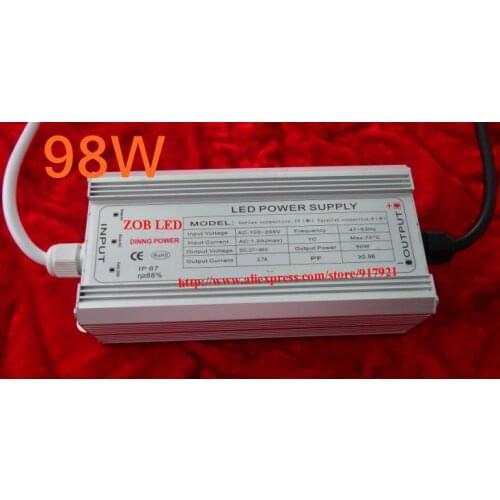 98w led driver, DC54V,2.1A,high power led driver for flood light / street light,IP65,constant current drive power supply