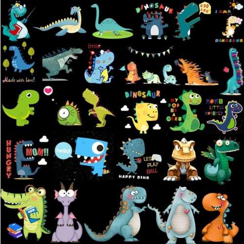 Iron on Cartoon dinosaur Patches for Clothing DIY T-shirt Dresses Applique Heat Transfer Vinyl Stickers Thermal Press