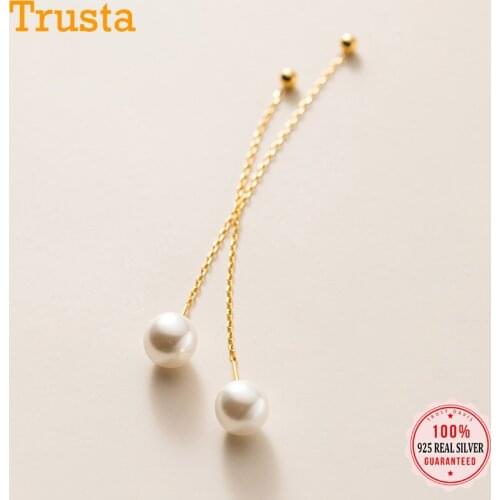 Trustdavis Genuine 925 Sterling Silver Fashion Sweet Synthesis Pearl Long 7cm Linked Ear Line For Women Wedding Jewelry DB348