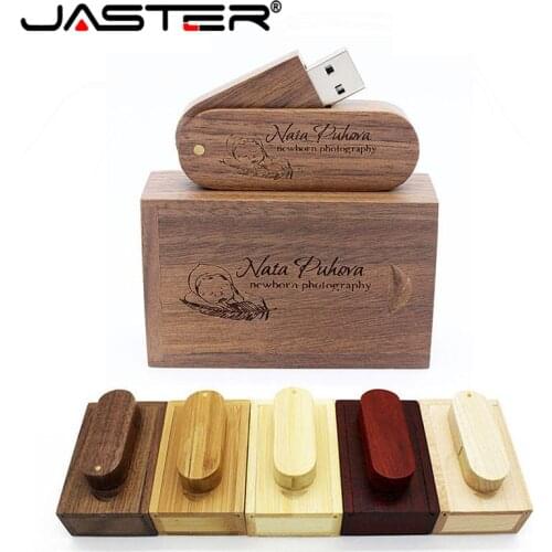 JASTER Hot Sale rotation Wood Memory Stick 4GB Pendrive creative USB Flash Drive 16GB 32GB pen drive 64GB U disk 1PCS free logo