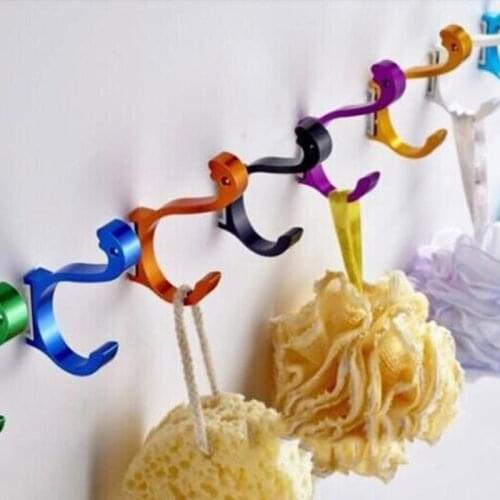 Popular New Wall Mounted Aluminum Finish Candy Color Clothes Hanger & Towel & Coat & Robe Hook Decorative Bathroom Hooks