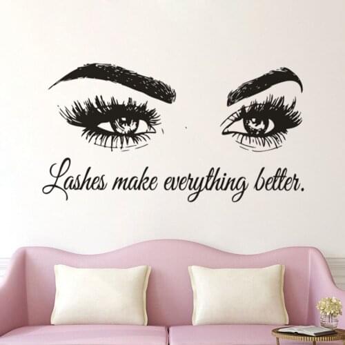 Eyelashes Vinyl Wall Decal Beauty Salon Quote Lashes Make Everything Better Quote Wall Sticker Eyes Make Up Wall Mural AZ013